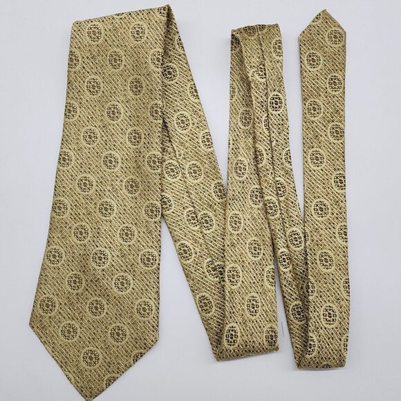 1960s Rhodia Necktie Geometric Gold Yellow Acetate Woven in France 4" W 55" L VT - Picture 1 of 5